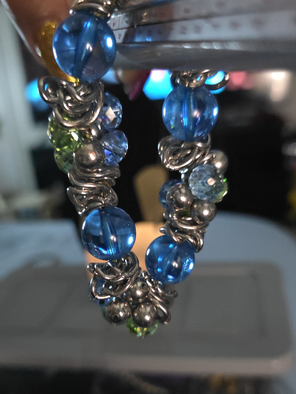 Source Unknown Silver-Tone Bracelet with Blue and Green Beads